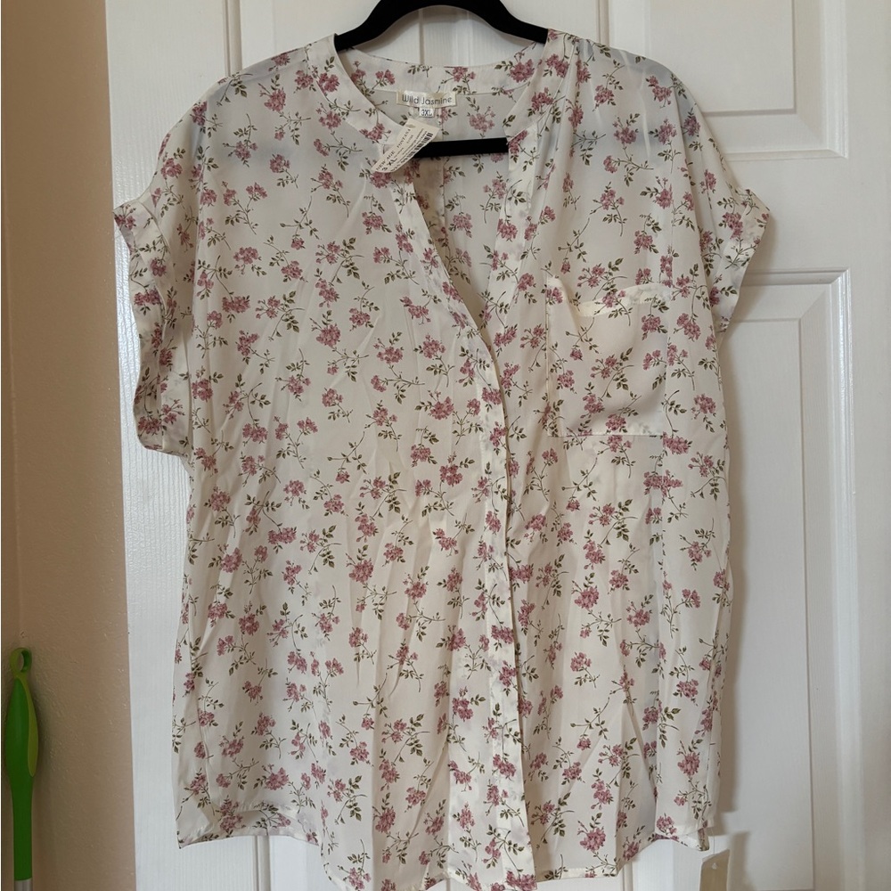 Jasmine Cream and Brown Boxy Button Down Top